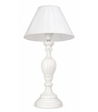 Lampe de table shabby chic blanche avec pied tourné et abat-jour plissé en tissu