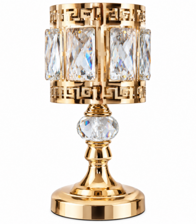 Lampe de table dorée design grec avec cristaux scintillants