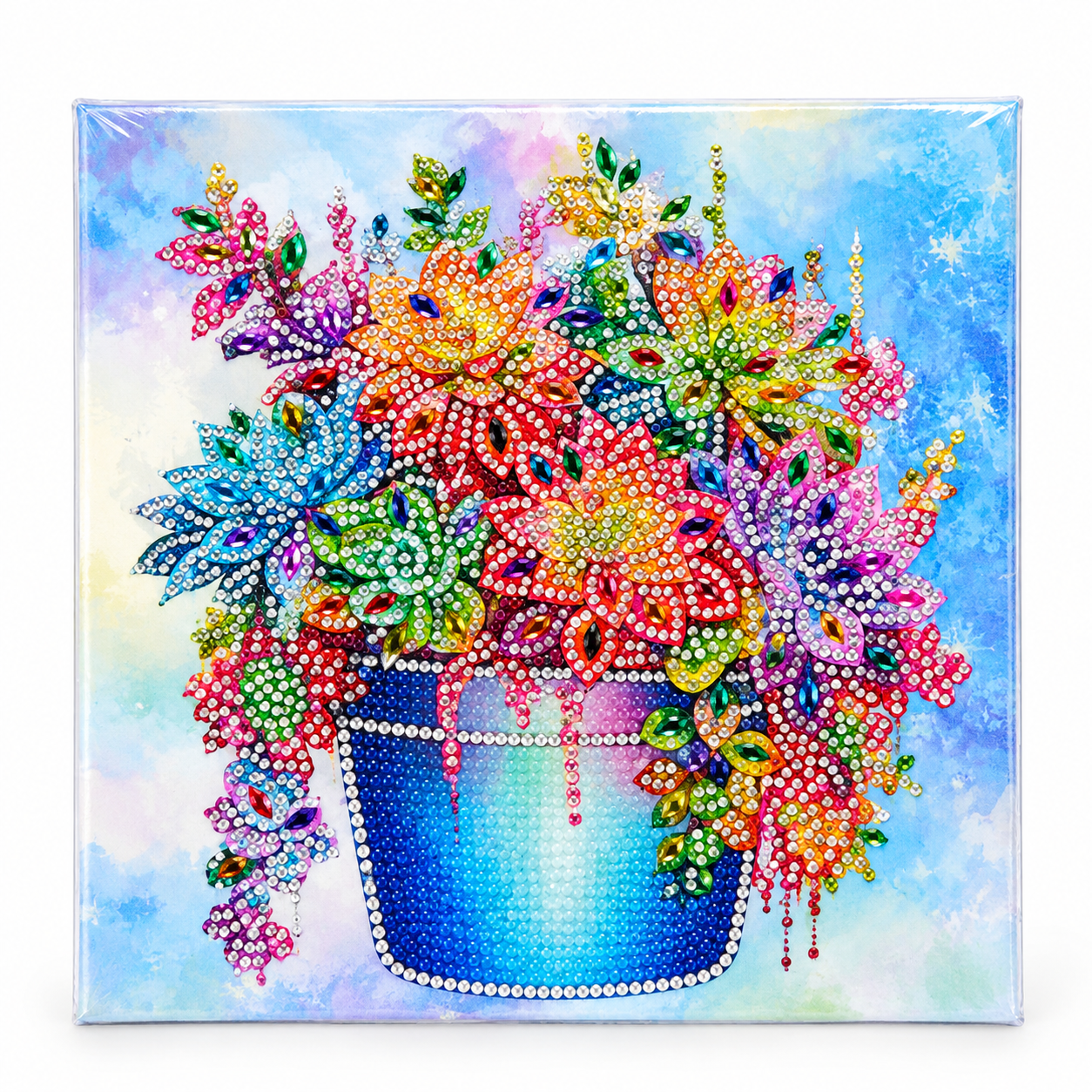 Mosaïque scintillante de fleurs en strass Tableau diamante thème fleurs 30x30 – Image 1
