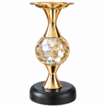 Bougeoir doré avec sphère en cristal et socle noir