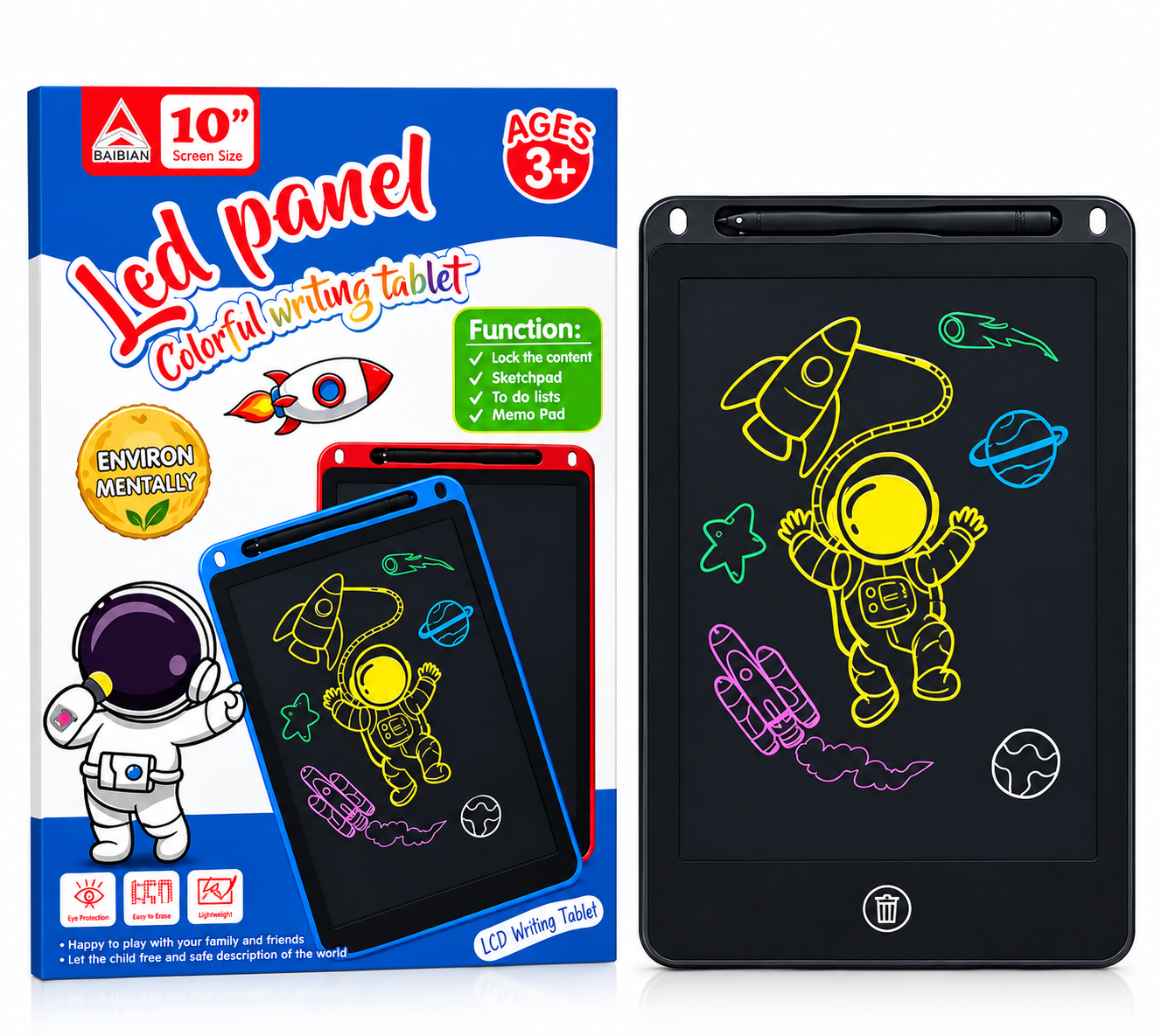 Tablette LCD colorée et son emballage spatial LCD Panel Colorful Writing Tablet - 10 inch – Image 1