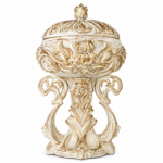 Urne décorative baroque ivoire et or avec couvercle sculpté