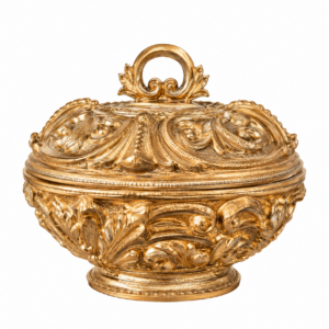 Boîte décorative dorée style baroque avec couvercle ciselé