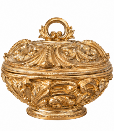 Boîte décorative dorée style baroque avec couvercle ciselé