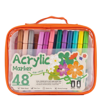 Pochette marqueurs 48 acryliques double pointe avec poignée