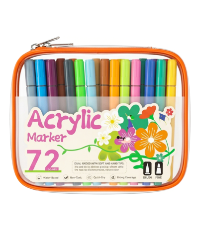 PPochette marqueurs 72 acryliques double pointe à fermeture zippée