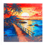 Tableau diamant coucher de soleil tropical 30x30