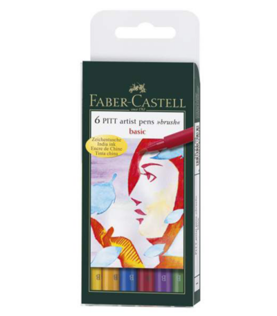 Feutre Pitt basic Artist Pen brush Faber-Castell, pochette de 6 feutres pinceau