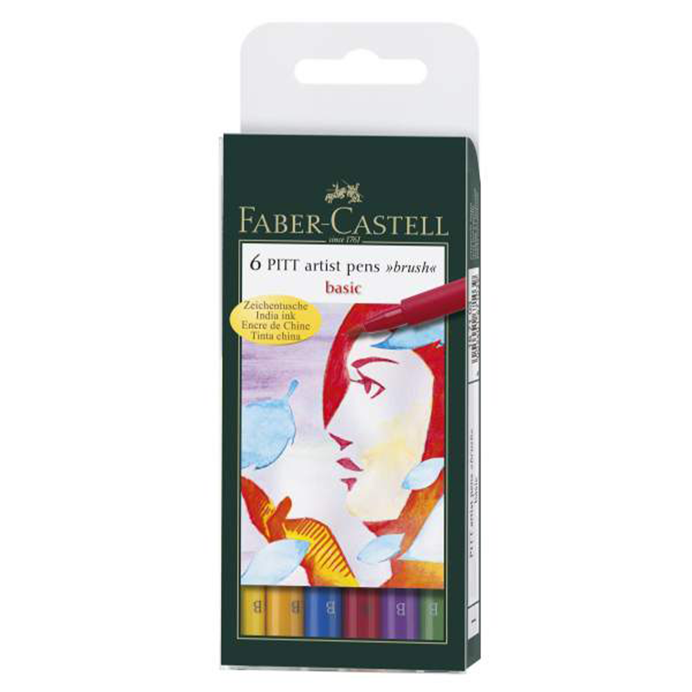 fabercast 2 Pochette De 6 Feutres Pitt Artist Pen Brush ton Basic - Faber Castell – Image 1