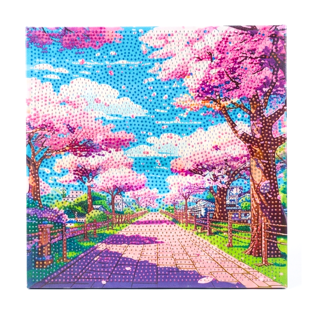 flowerrrs Tableau diamant Chemin sous les Sakuras 30x30 – Image 1