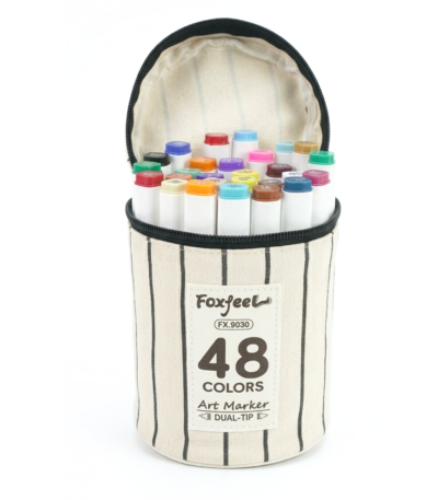 Feutres Foxfeel 48 couleurs, marqueurs double pointe en pochette zippée