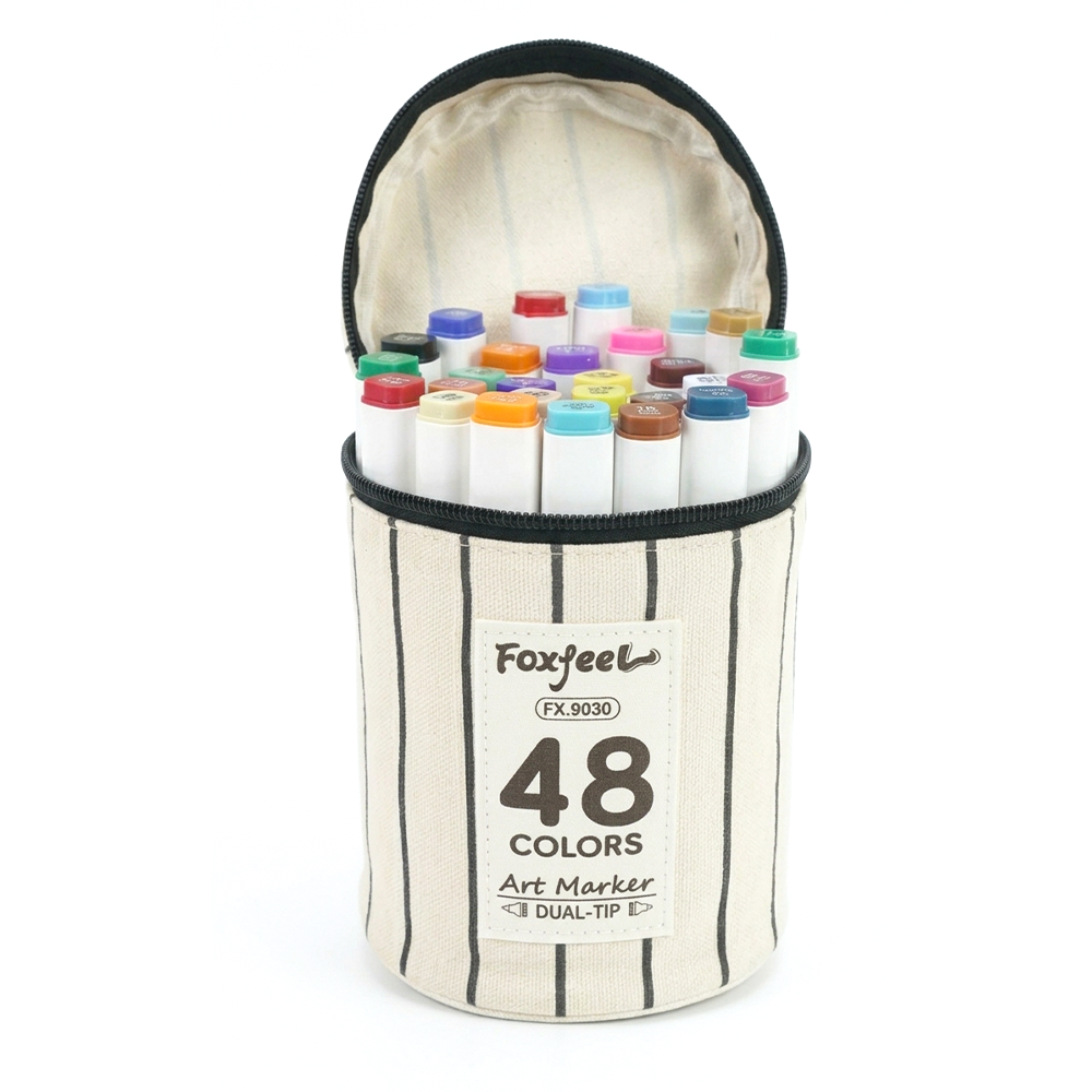 Feutres Foxfeel 48 – Pochette de 48 feutres double pointe Feutres Foxfeel 48 couleurs, marqueurs double pointe en pochette zippée