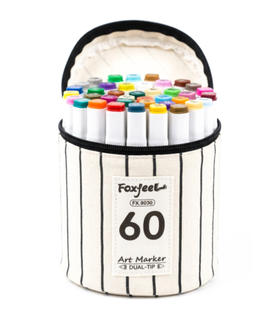 Feutres Foxfeel 60 couleurs, marqueurs double pointe en pochette zippée