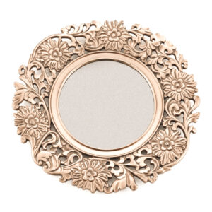 Assiette baroque ronde cuivrée avec cadre de fleurs sculptées