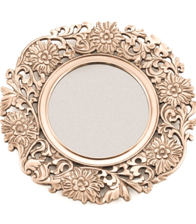 Assiette baroque ronde cuivrée avec cadre de fleurs sculptées